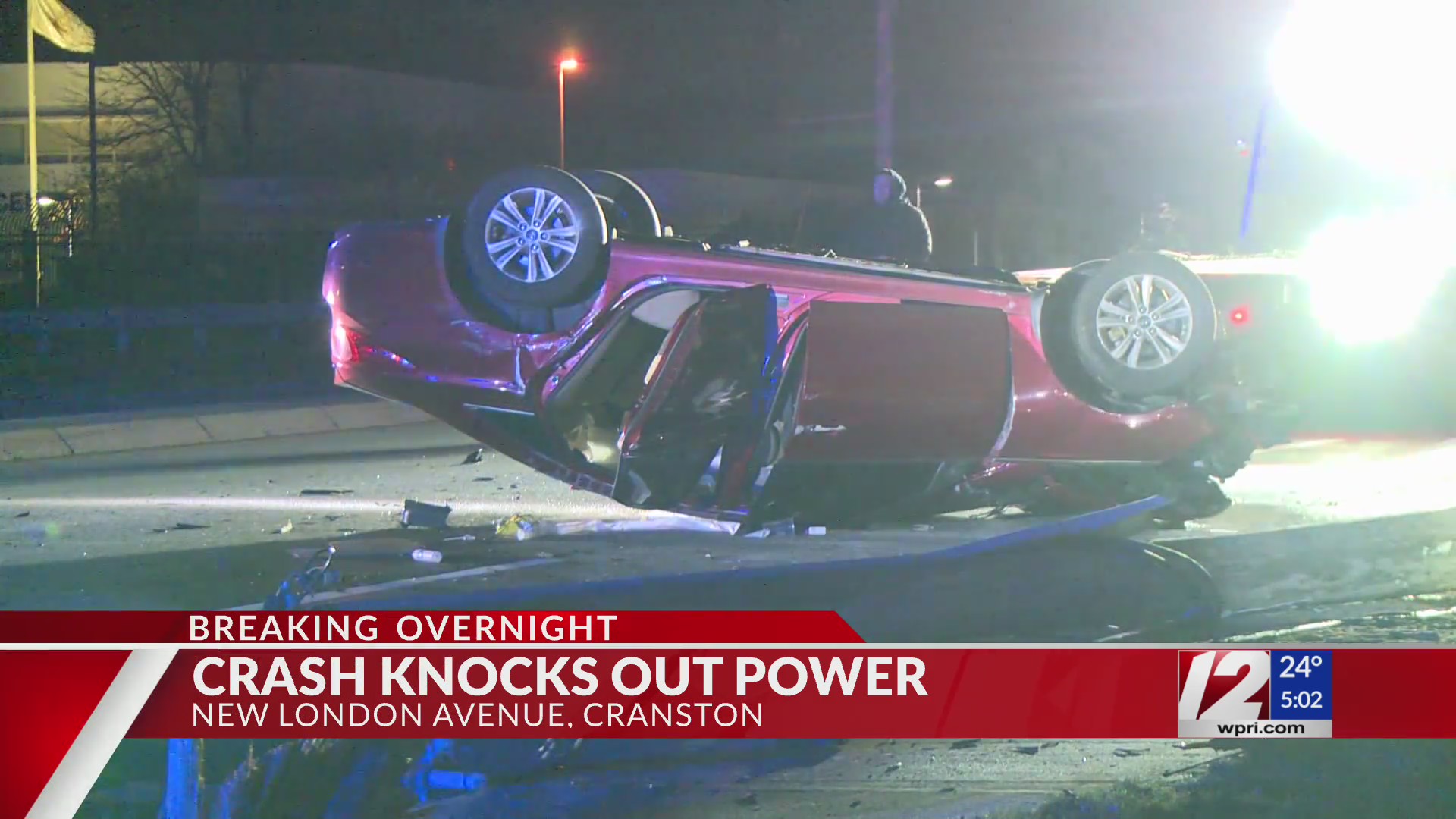 Car slams into pole, knocks out power to part of Cranston – WPRI.com