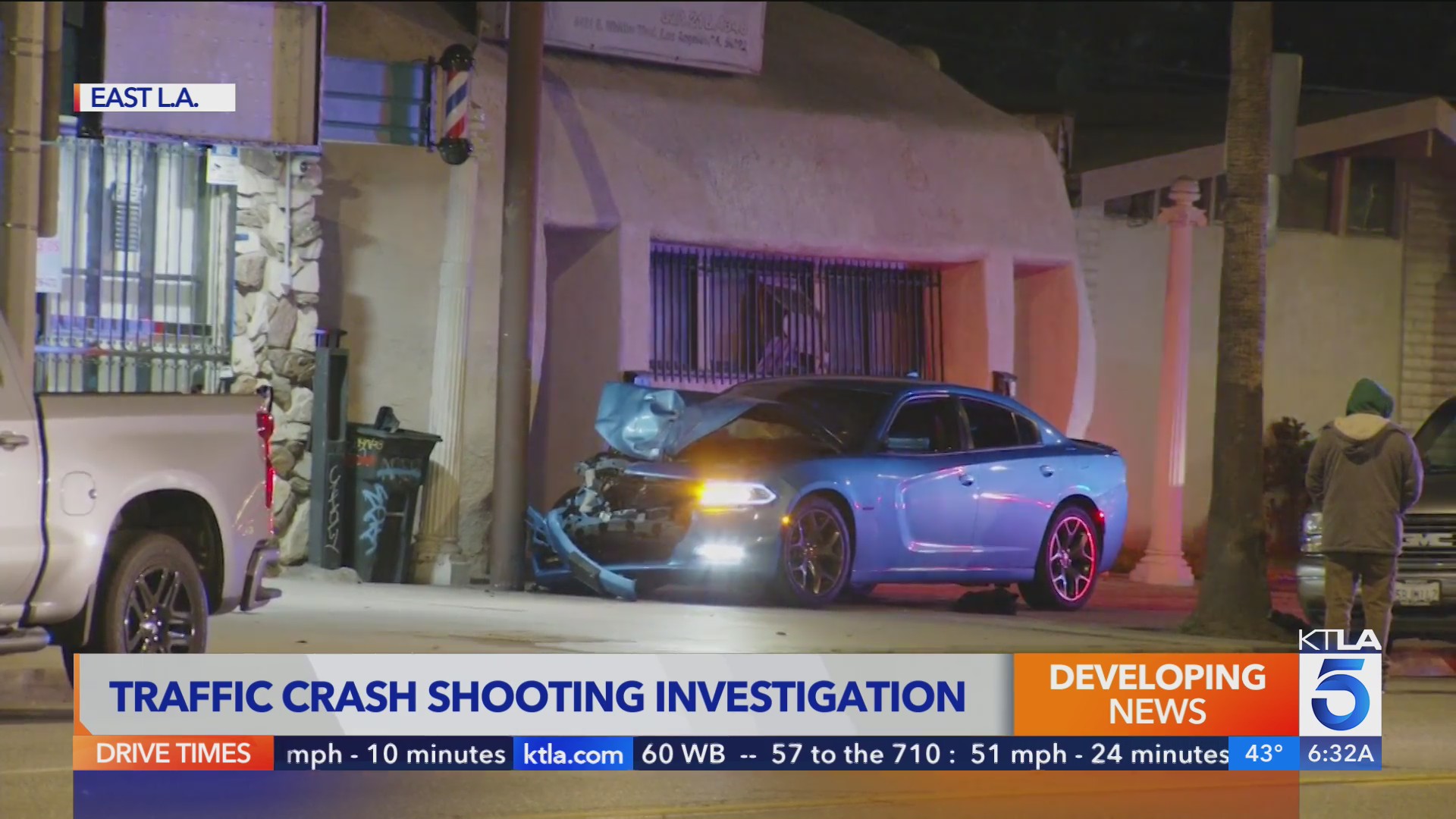 Man found with gunshot wound to head following car crash – KTLA
