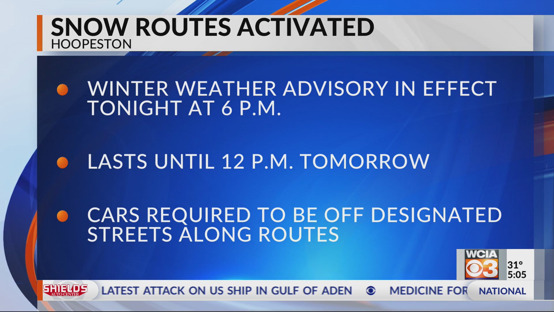 Hoopeston activates snow route system ahead of winter weather advisory