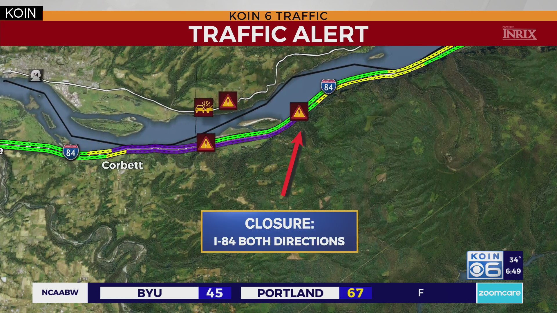 Icy conditions prompt closures on I-84, SR 14 – KOIN.com