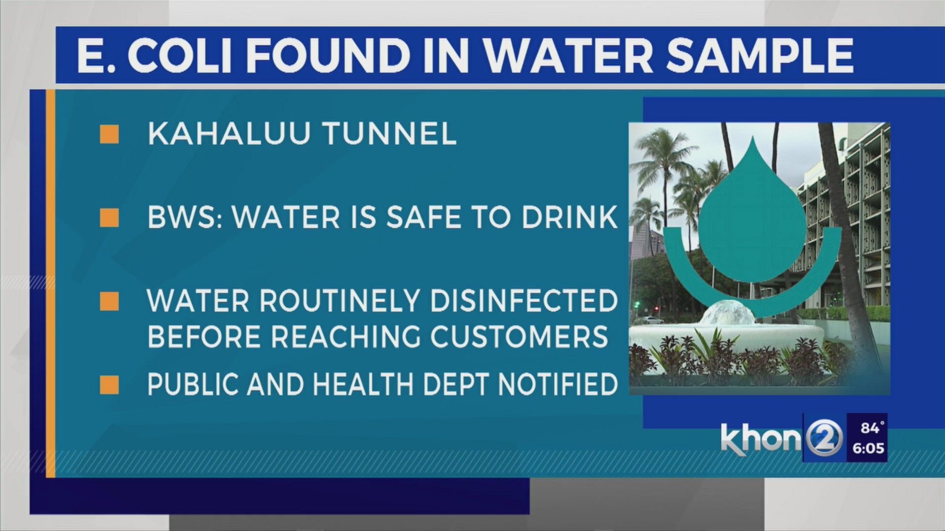 BWS warns of E. coli in water supply samples KHON2