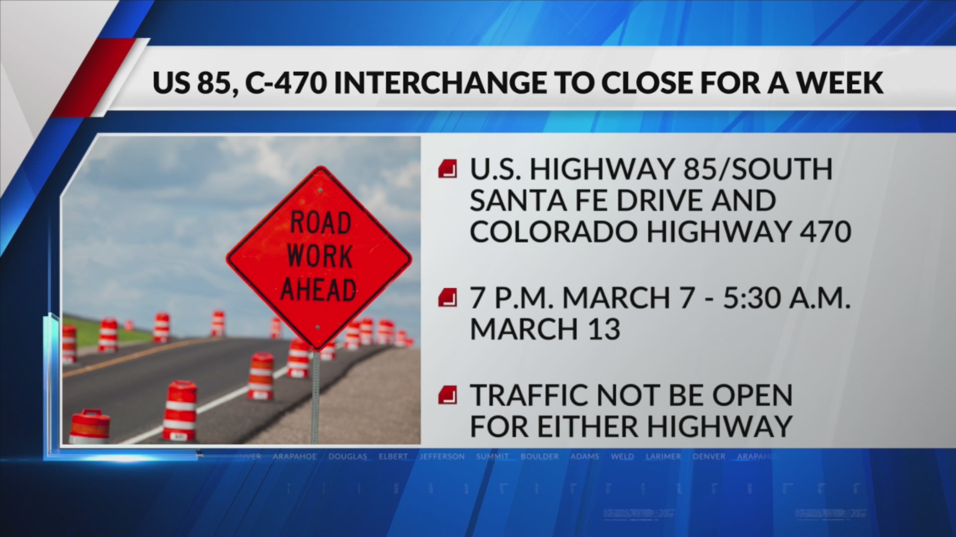 Traffic alert: US 85, C-470 interchange to close for a week – FOX31 Denver
