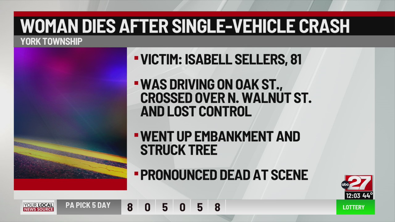 York County woman killed in single-vehicle crash – ABC27