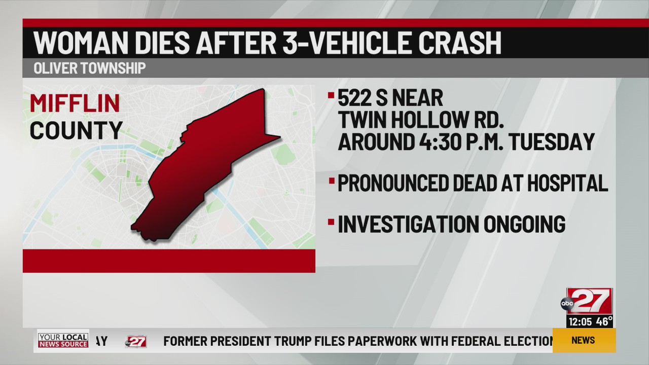 Woman dead after crash in Mifflin County ABC27