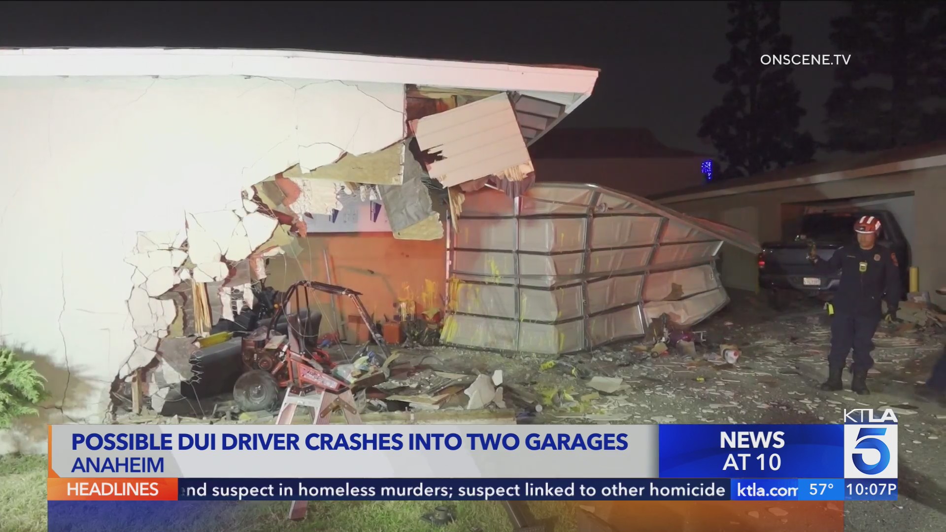 Possible DUI driver crashes into garages in Anaheim – KTLA