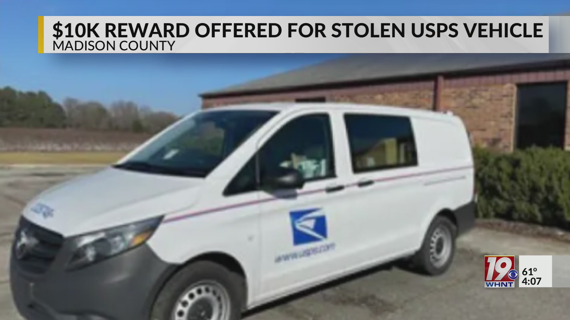 Reward Offered for Stolen USPS Vehicle