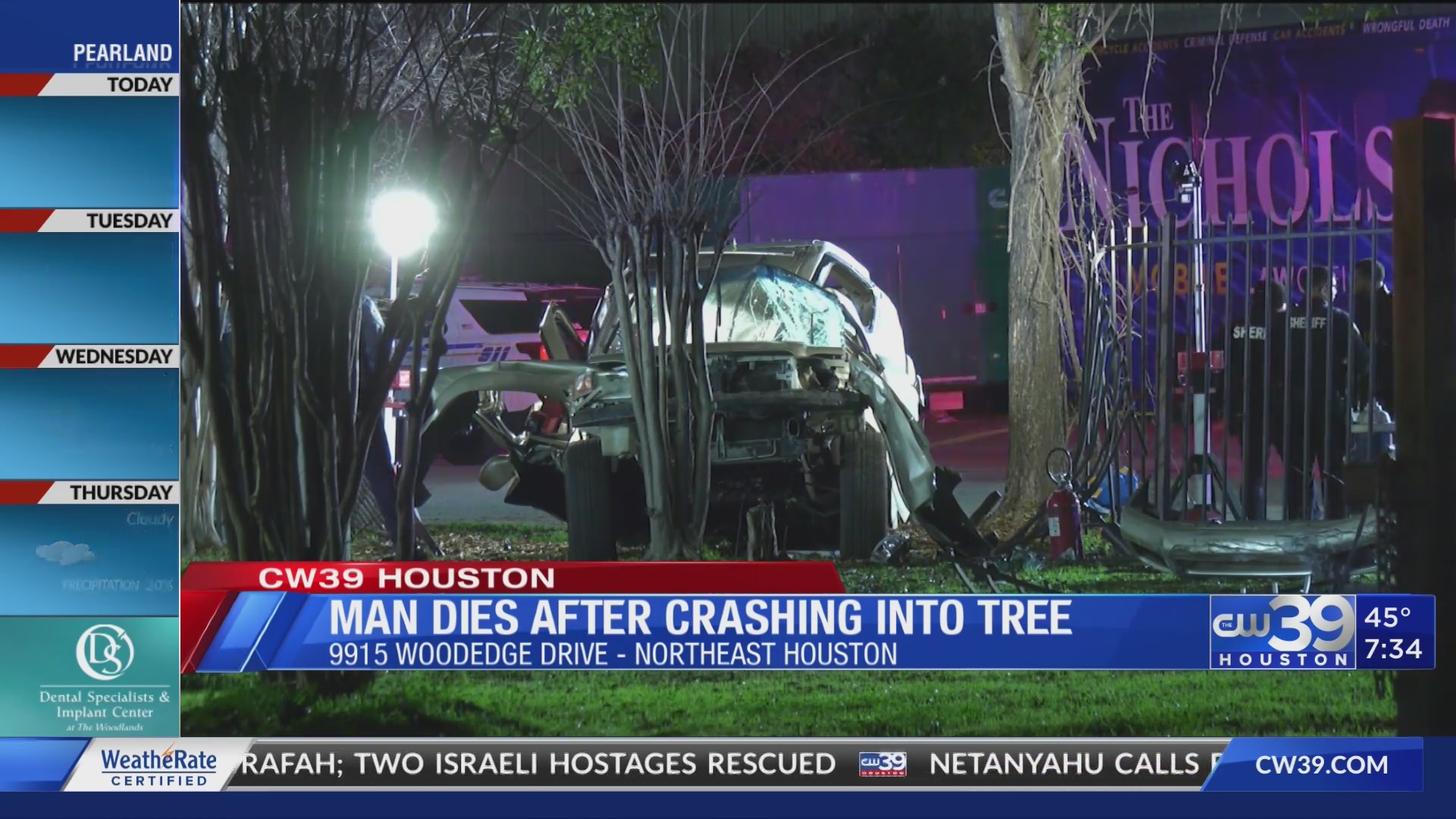 Man dies after crashing into tree in northwest Houston – CW39 Houston