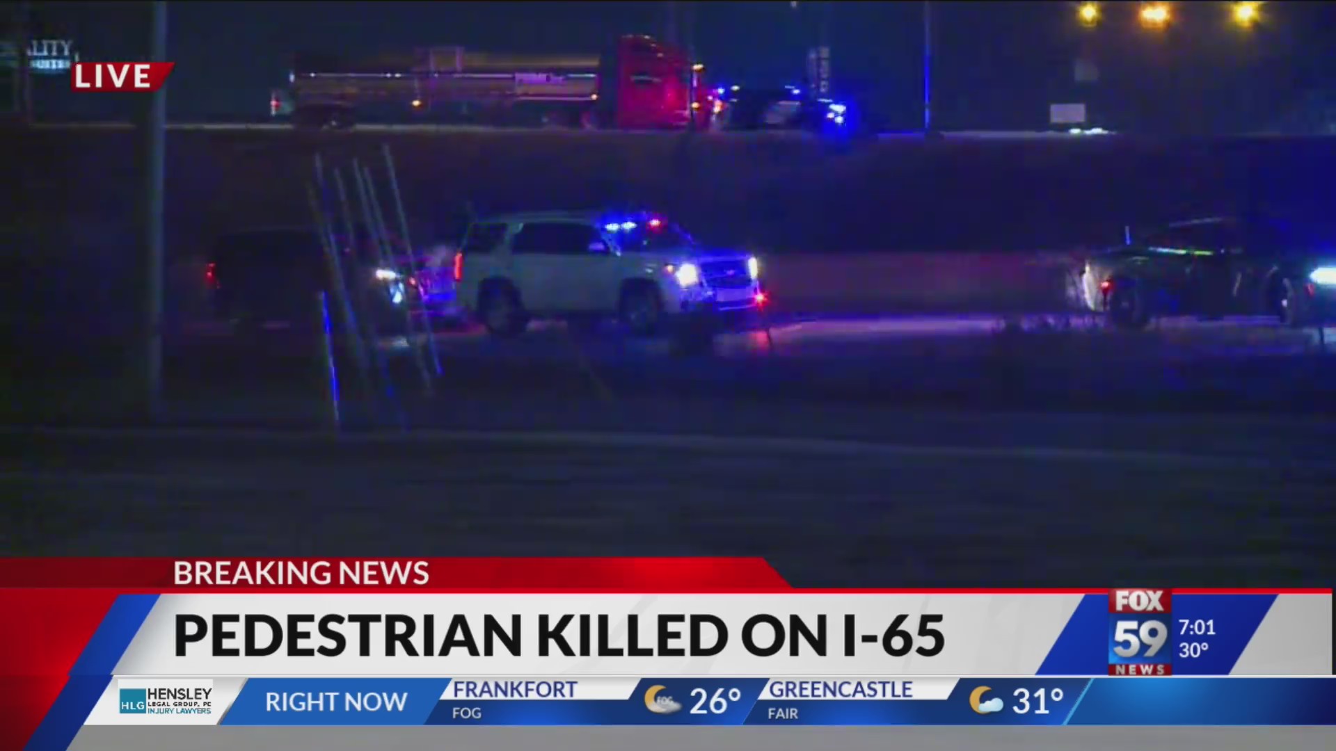 Person struck, killed on I-65 southbound near Lebanon – Fox 59