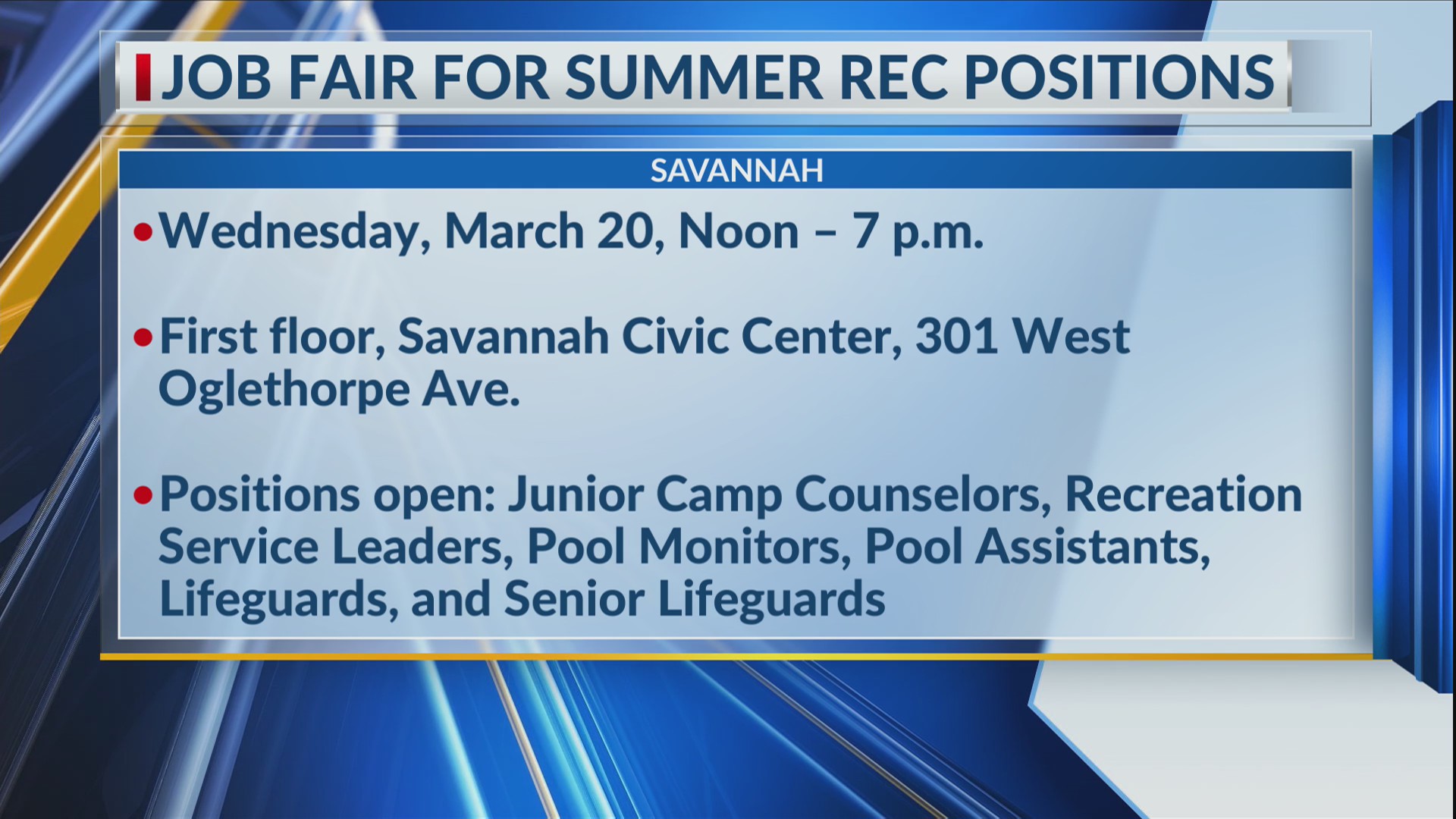 Savannah rec. department holding spring job fair WSAV TV