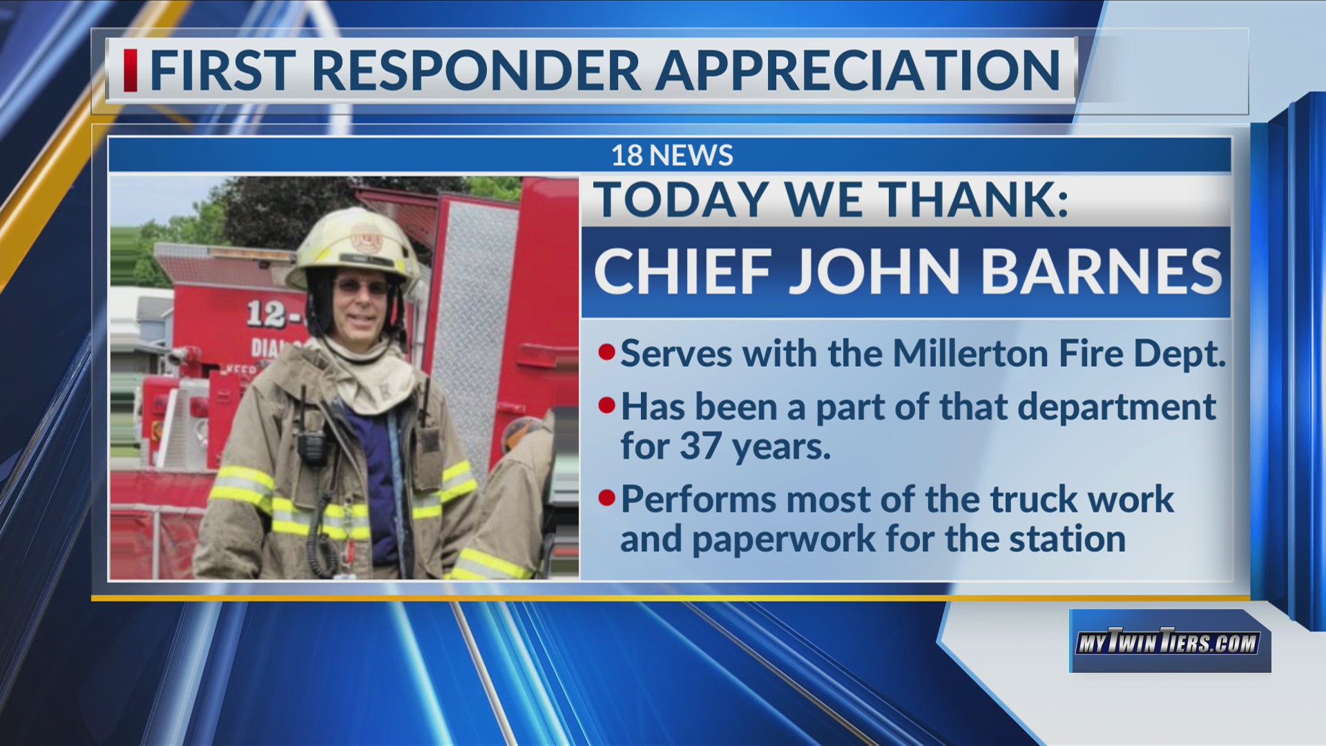 First Responder Appreciation Chief John Barnes, Millerton Volunteer