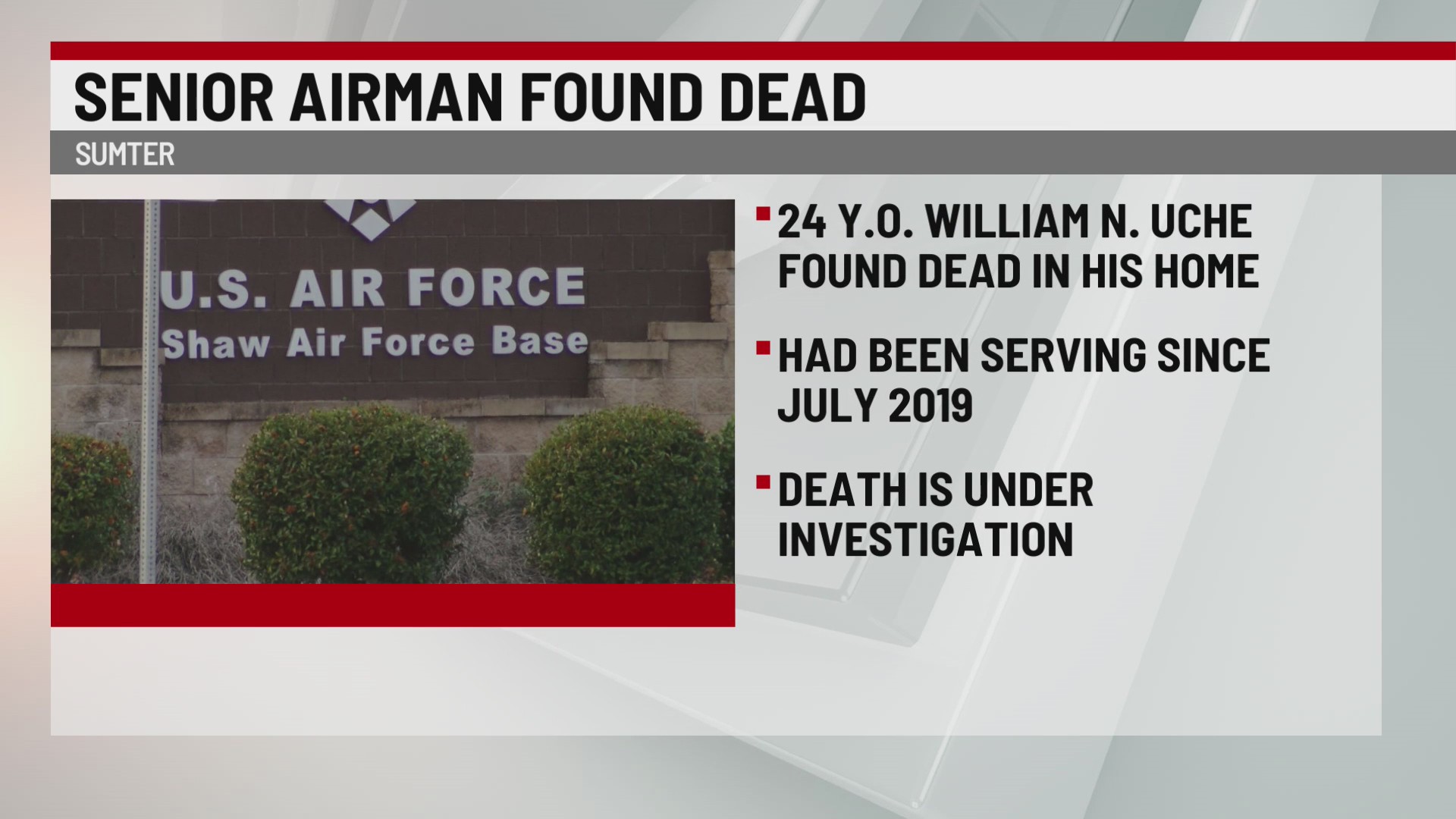 Shaw Air Force Base Senior Airman found dead at home WSPA 7NEWS