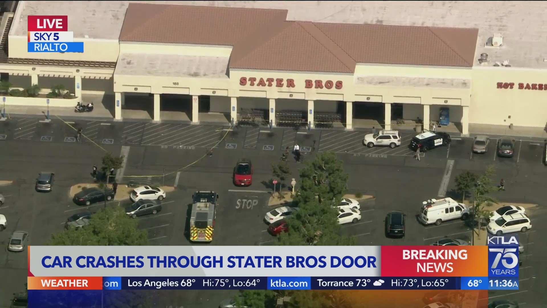 Car crashes through Stater Bros in Rialto KTLA