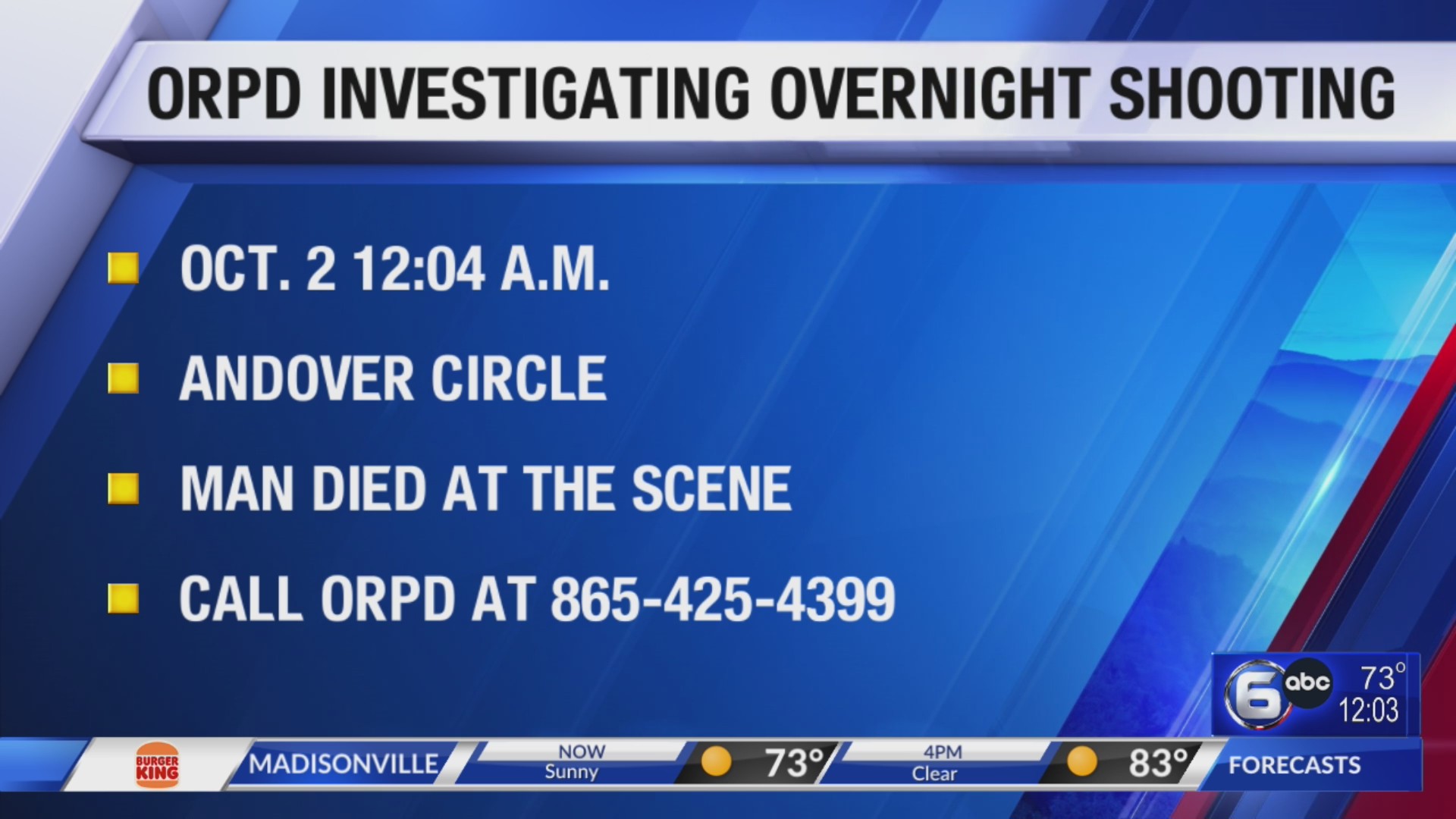 ORPD investigating overnight shooting in Oak Ridge – WATE 6 On Your Side