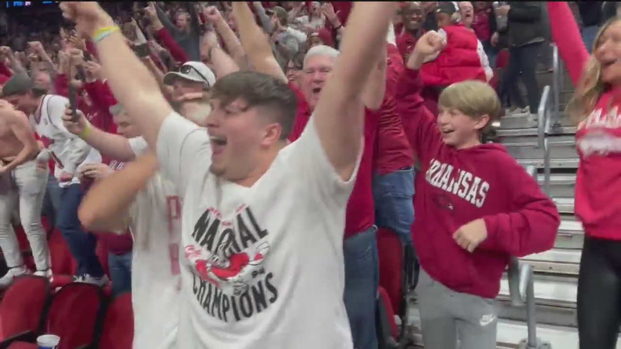 Shirtless Razorbacks fan describes ‘electric’ victory celebration after