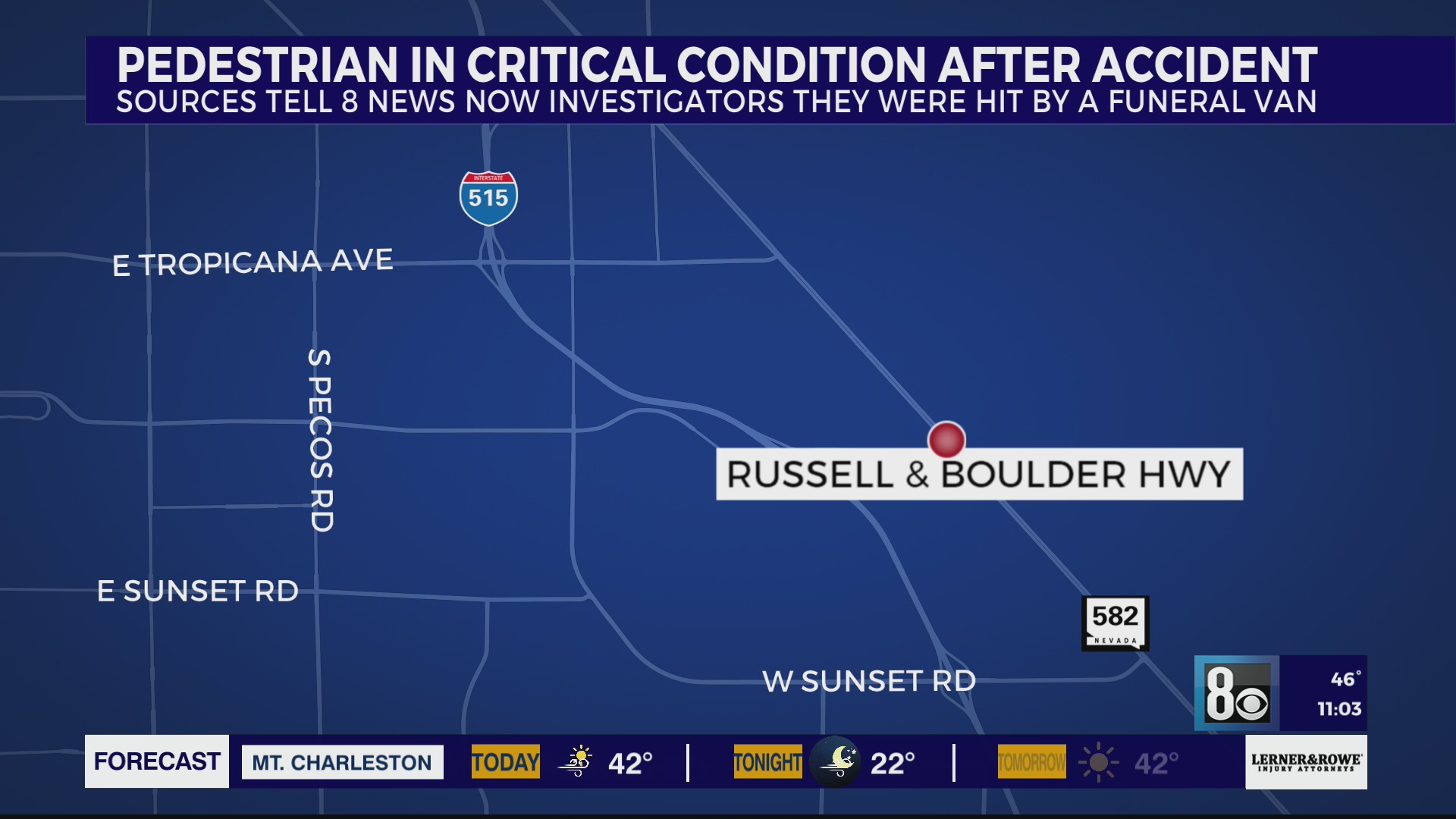 Pedestrian hit, injured in east Las Vegas valley funeral van crash – KLAS