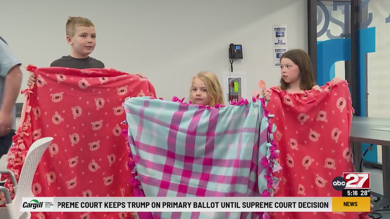 PA Cyber Charter school makes blankets and pillows to donate to