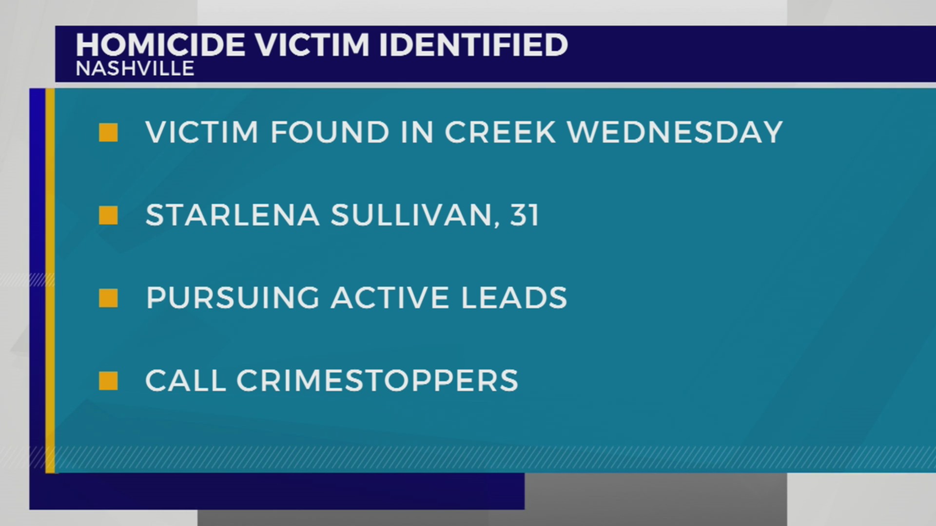 Metro Police identify woman who was found shot dead in creek – WKRN News 2