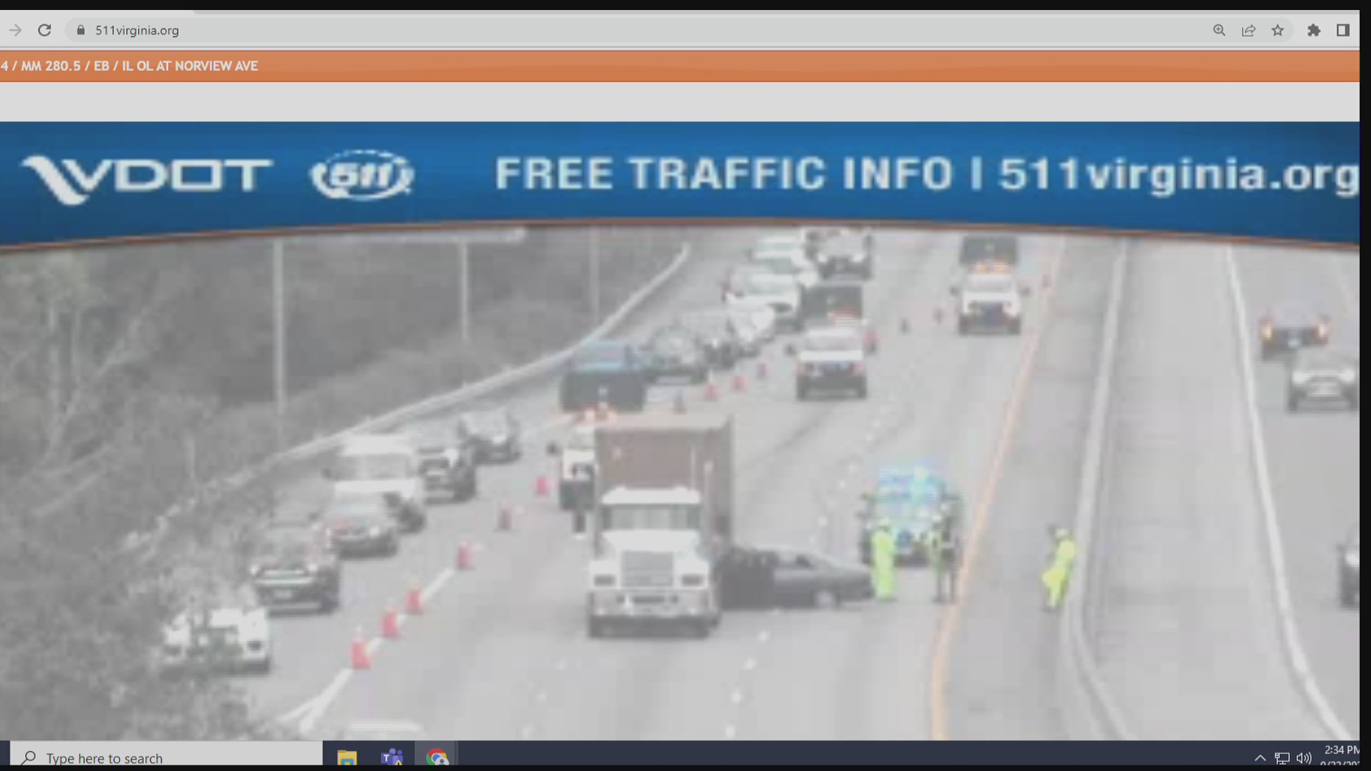 VDOT camera shows tractortrailer crash scene on I64 EB