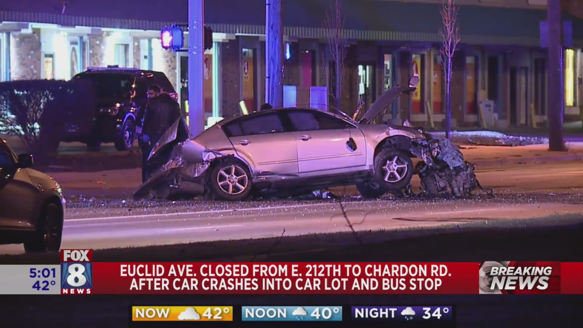Car crashes into car lot and bus stop – Fox 8 Cleveland WJW
