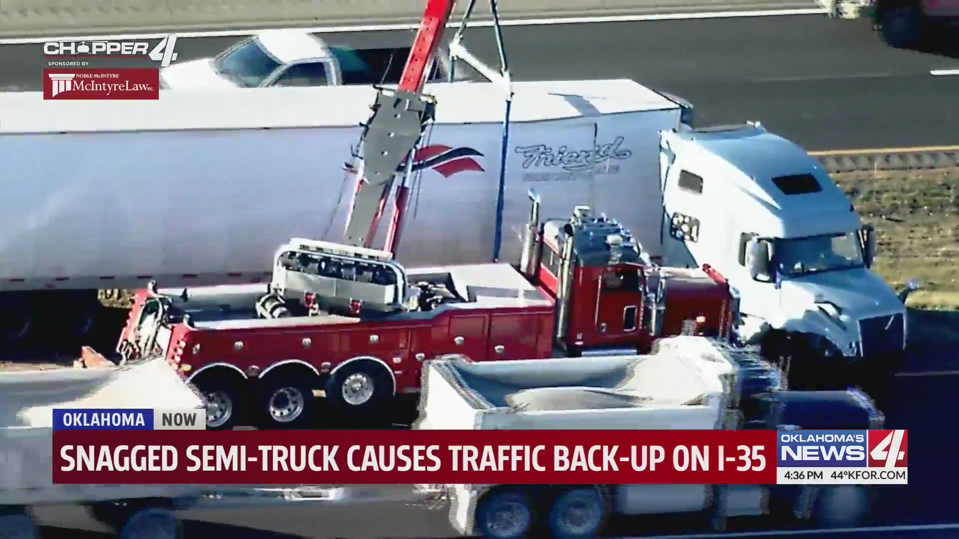 Snagged semi-truck causes traffic back-up on I-35 – KFOR.com Oklahoma City