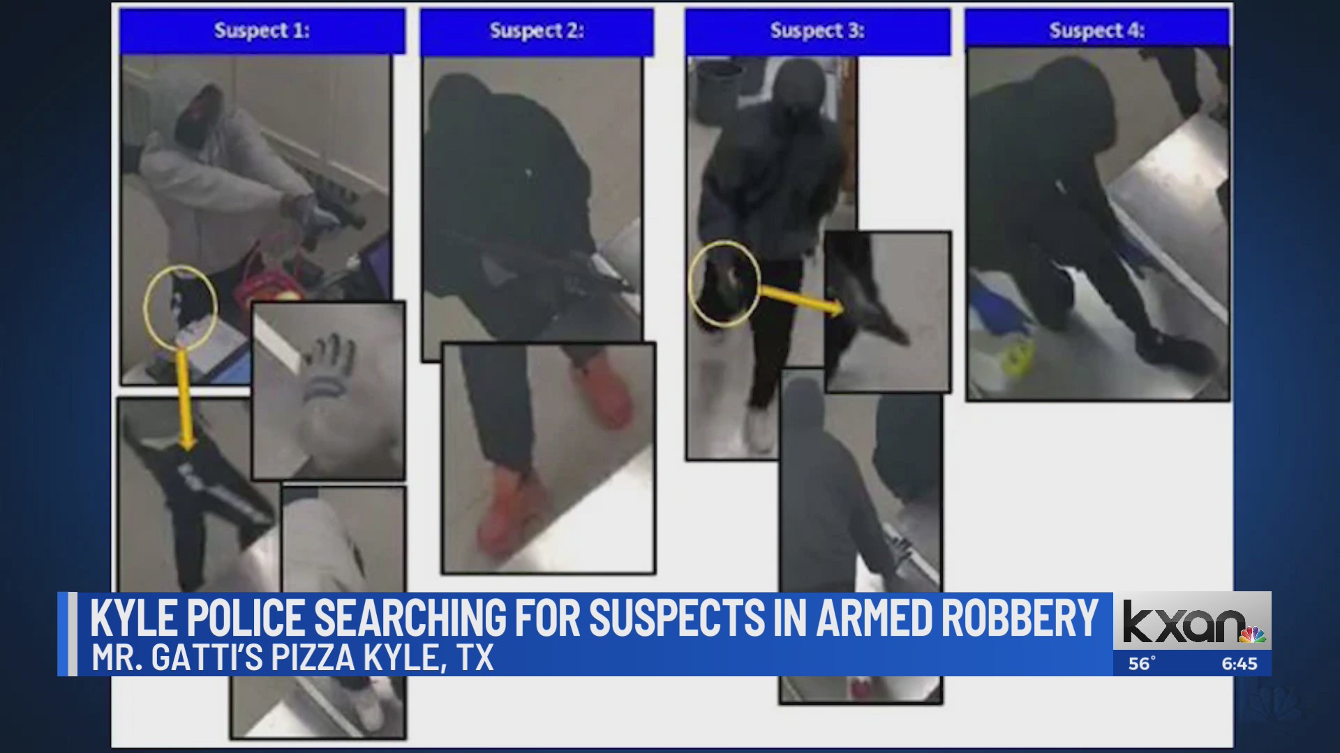 Kyle police searching for 4 suspects in armed robbery at Mr. Gatti’s