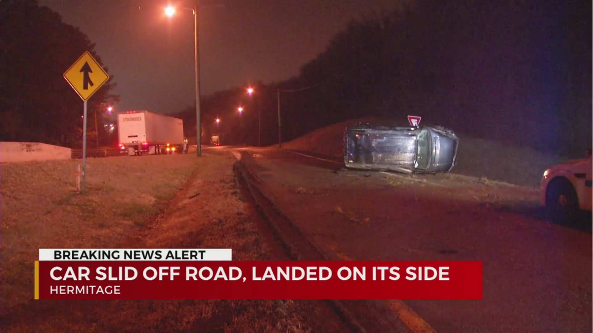 Car slides off road, lands on its side in Hermitage WKRN News 2