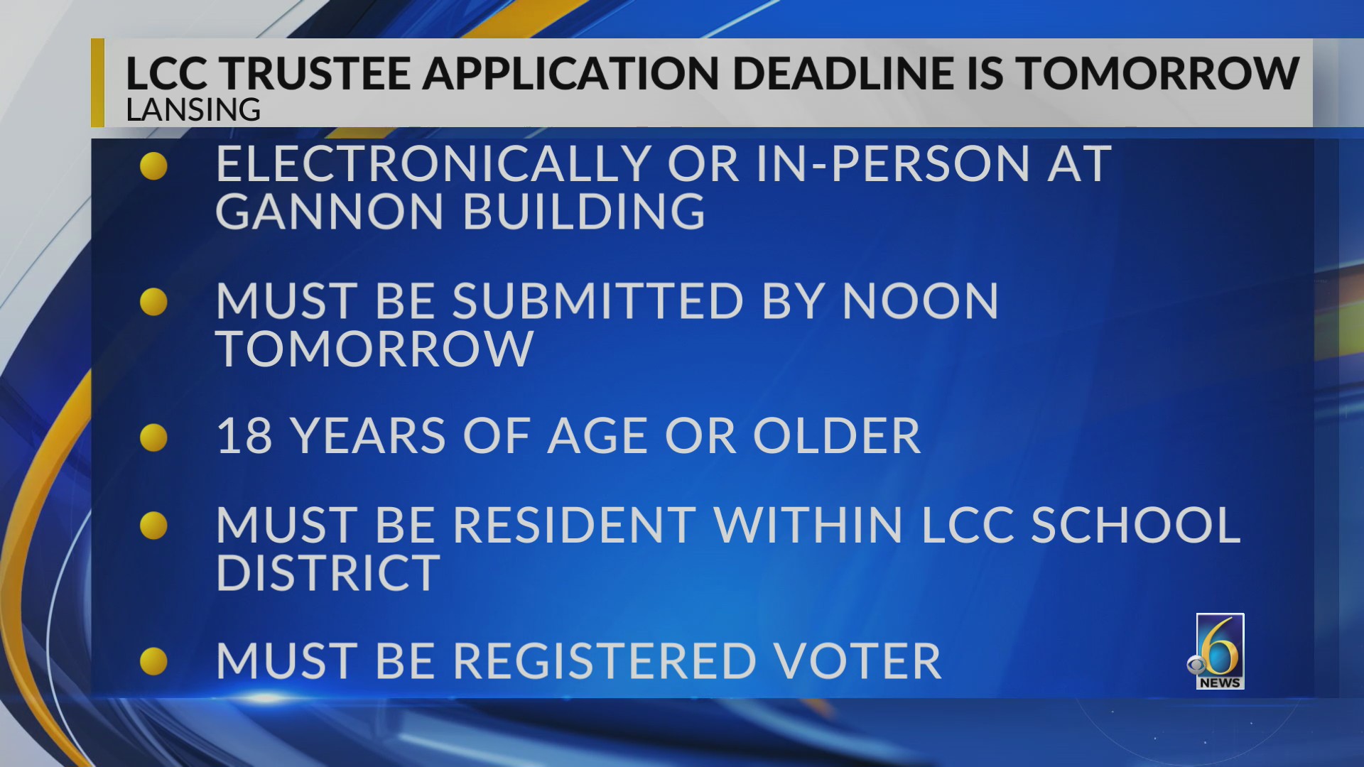 LCC trustee application deadline is tomorrow – WLNS 6 News