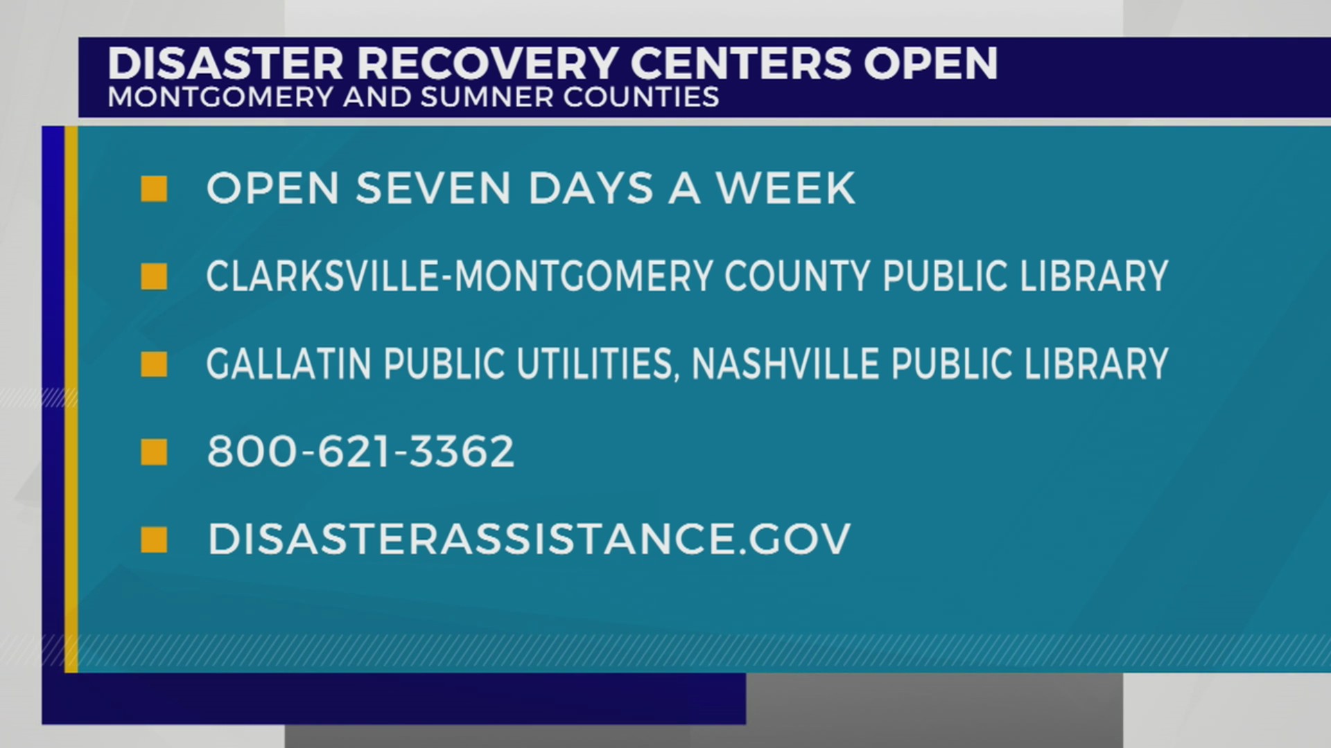 Disaster recovery centers open in Montgomery, Sumner counties – WKRN News 2