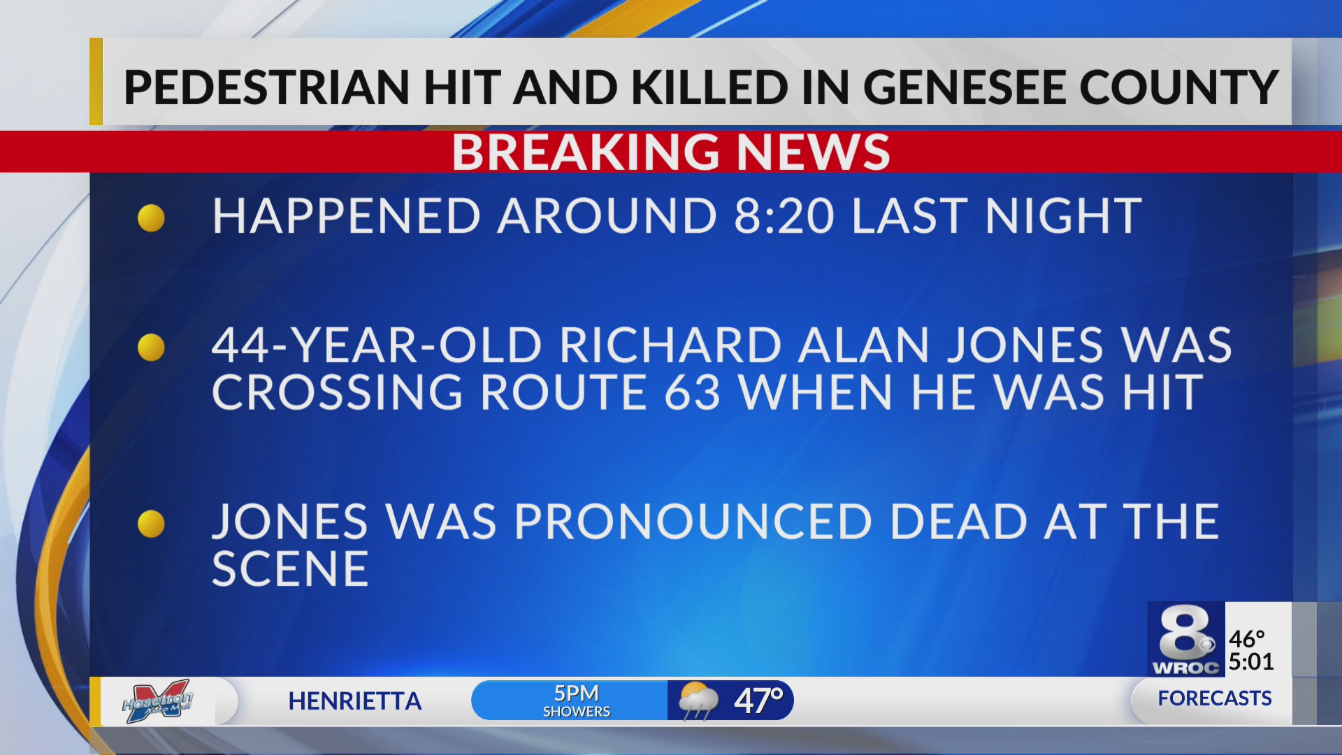 Pedestrian dead after getting hit by car while crossing Rt. 63 ...