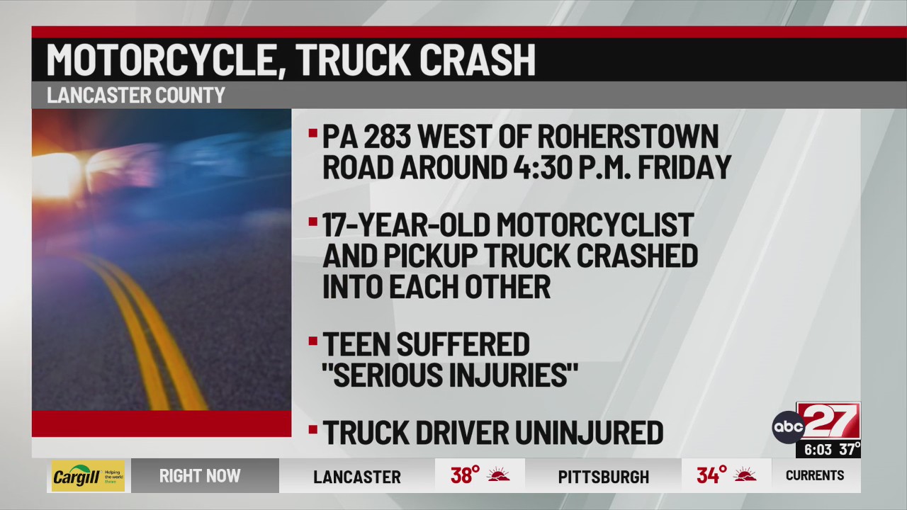 Teen seriously injured after motorcycle crash in Lancaster County – ABC27