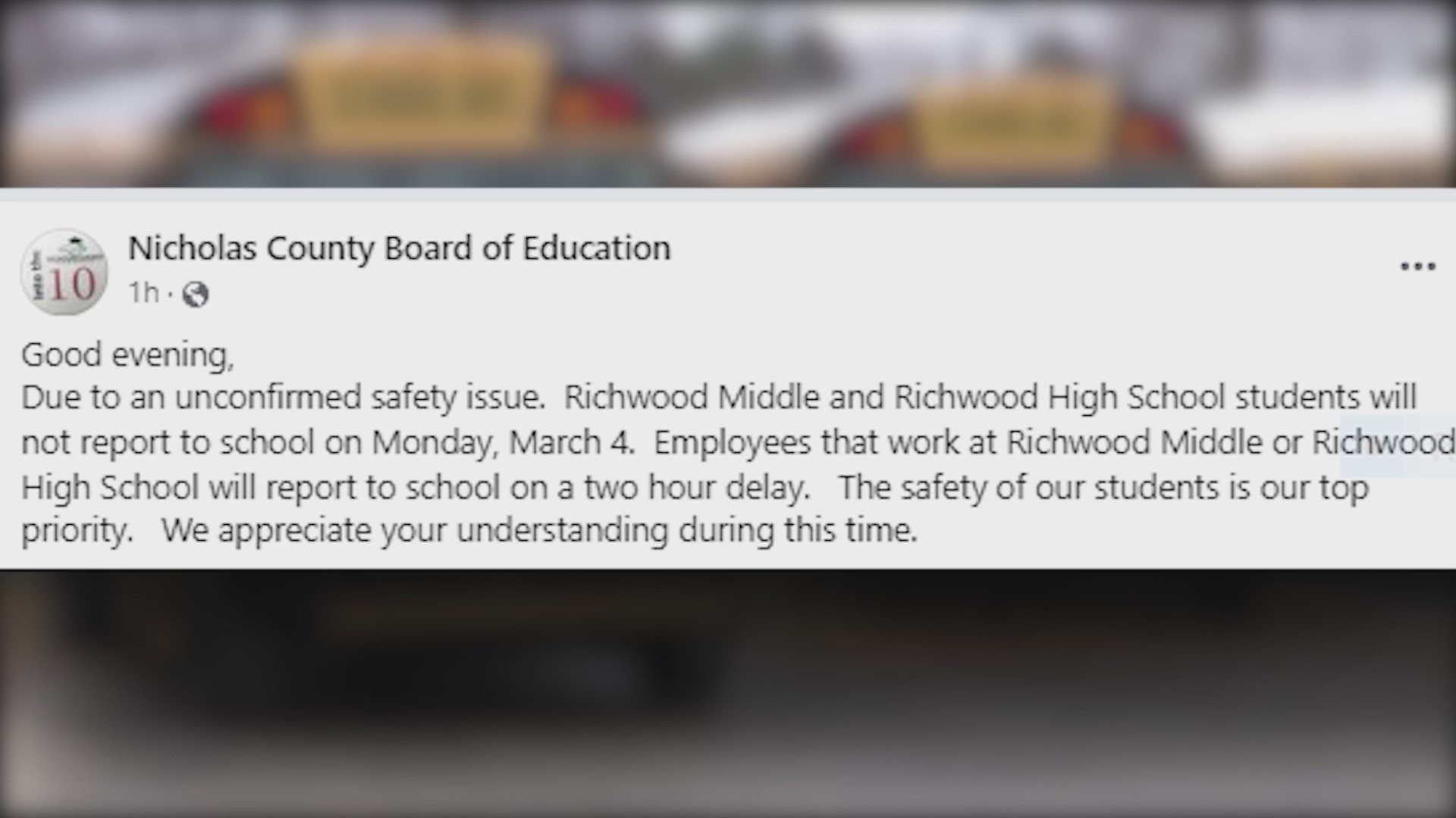 Threat that closed 2 Nicholas County schools 'no longer a concern' – WOWK  13 News