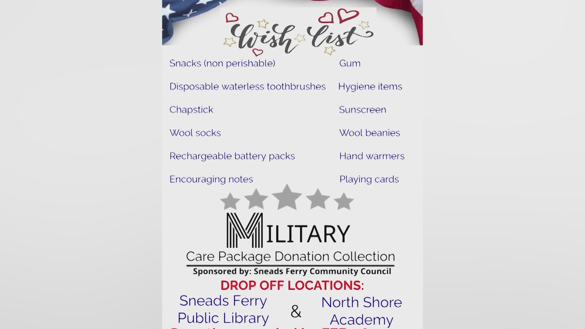 Sneads Ferry is collecting donations for deployed troops WNCT