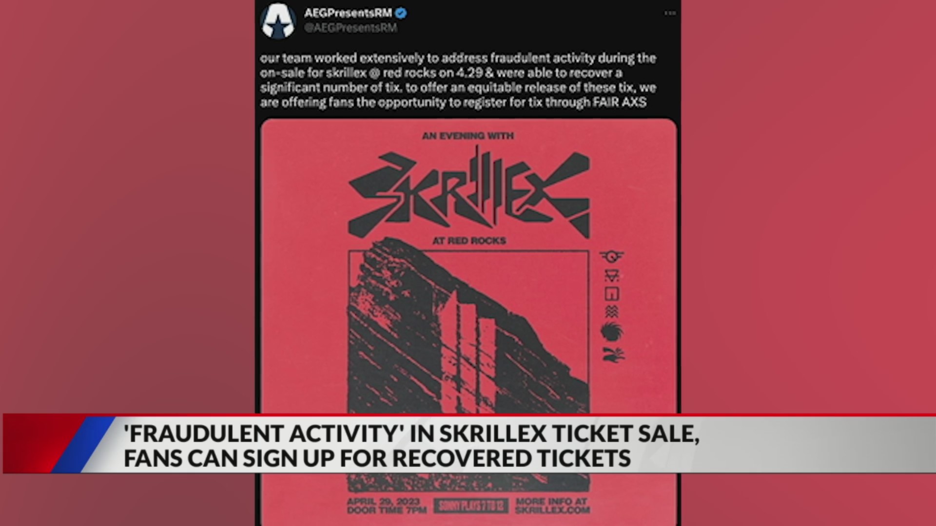 ‘Significant number’ of Skrillex Red Rocks tickets to be resold for