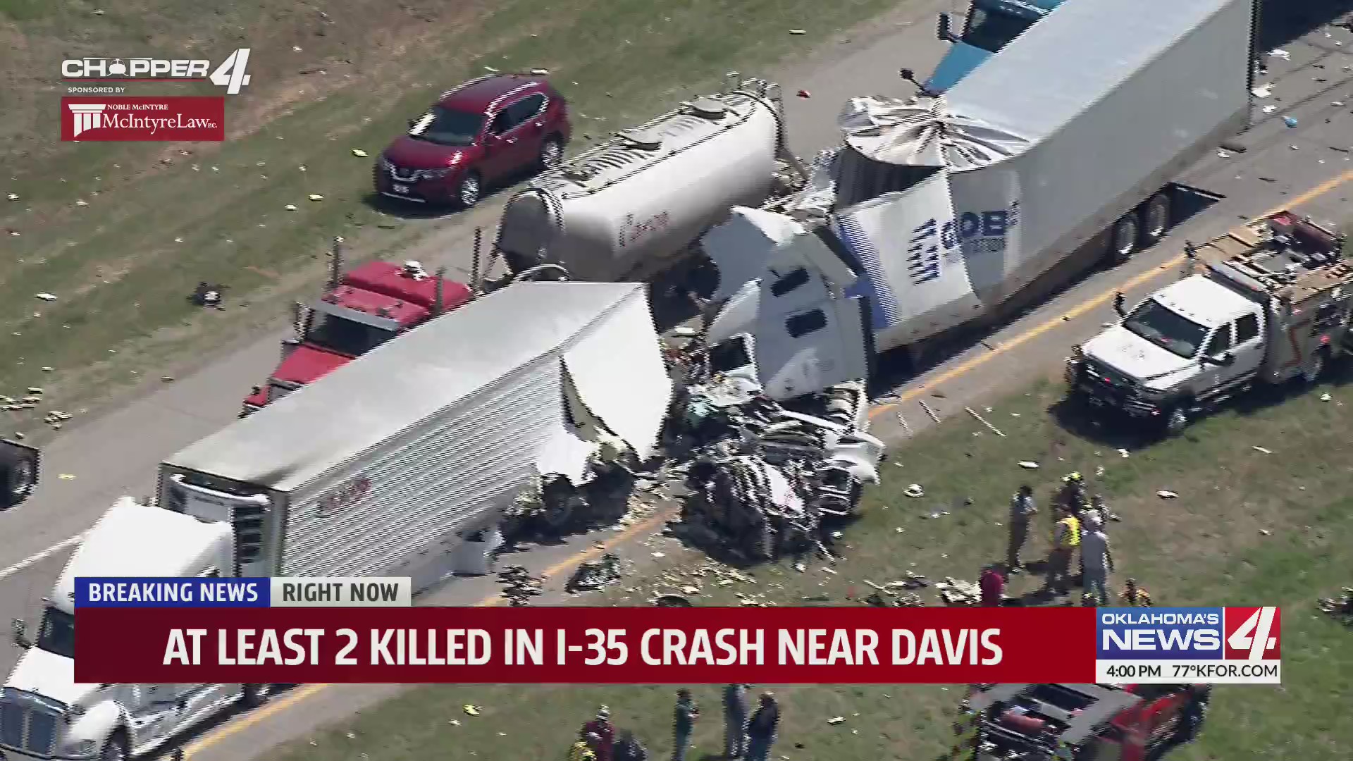At least 2 killed in I35 crash near Davis Oklahoma City