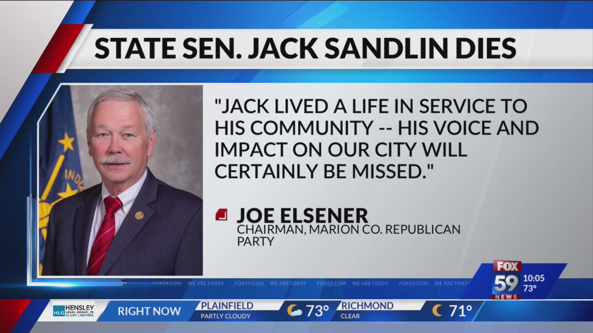 Indiana State Senator Jack Sandlin dies, GOP confirms Fox 59