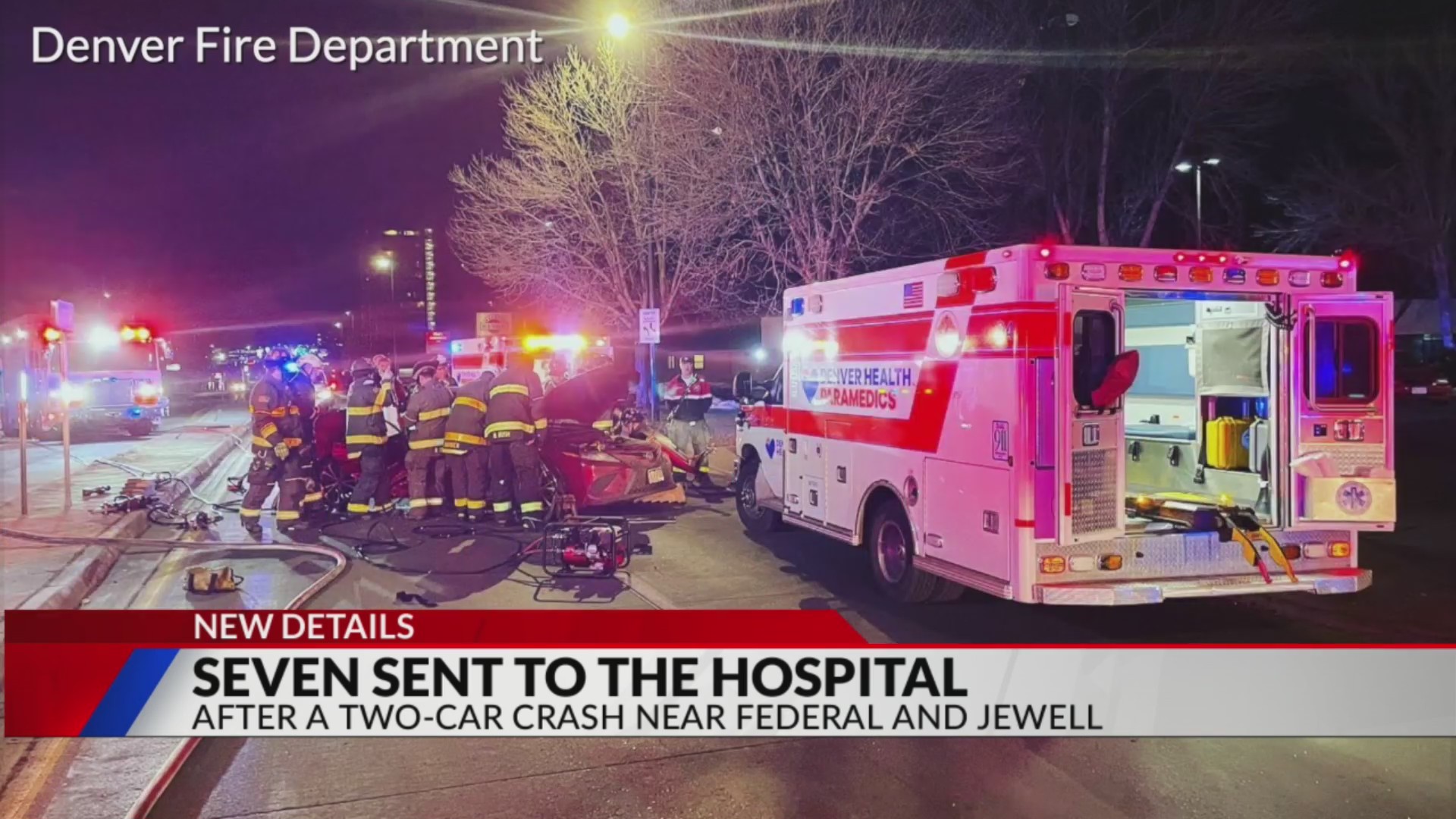 7 hospitalized in 2 vehicle crash in Denver, 6 require extraction
