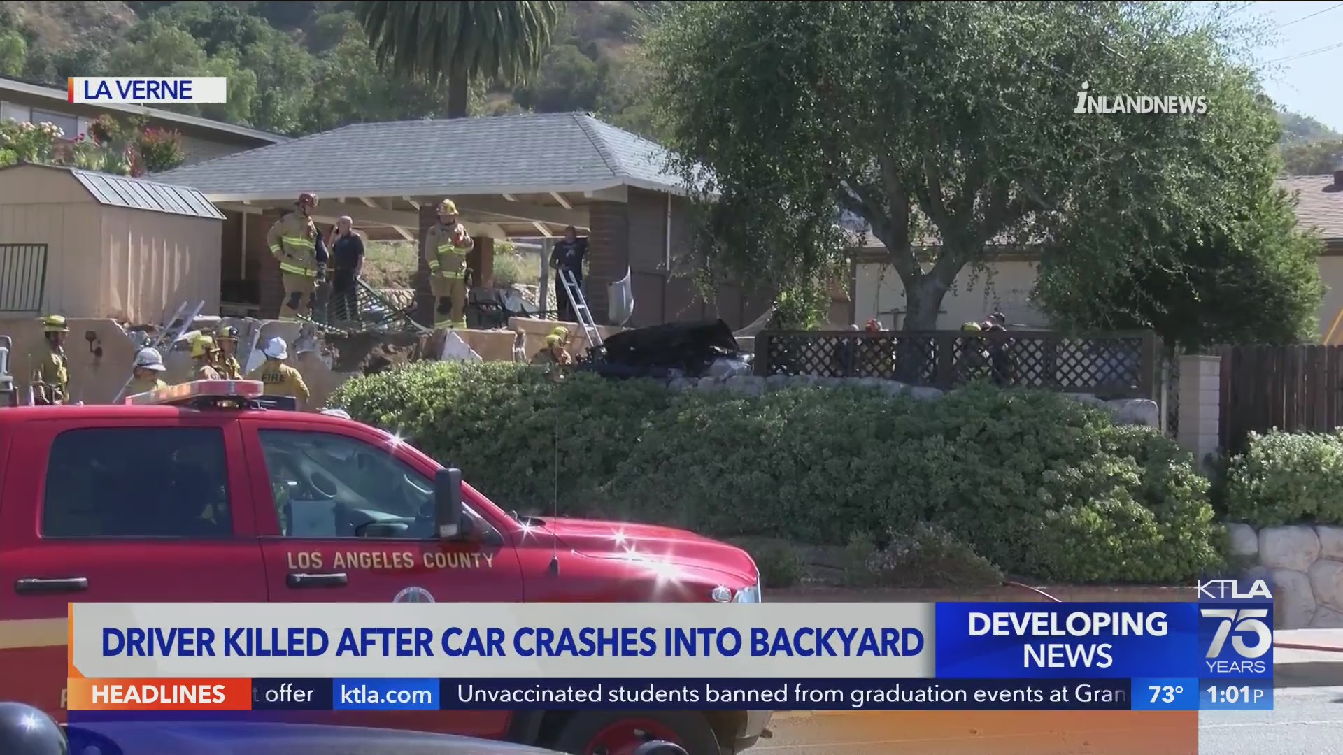 Driver killed after car crashes into La Verne backyard – KTLA