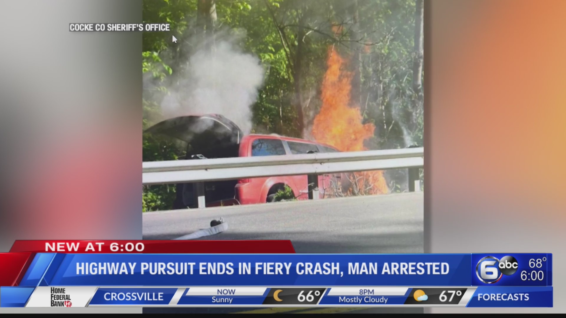 Highway pursuit ends in fiery crash, man arrested – WATE 6 On Your Side