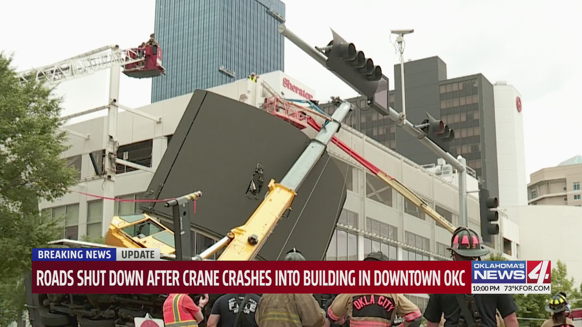 Crane tips over and crashes into OKC Building – KFOR.com Oklahoma City