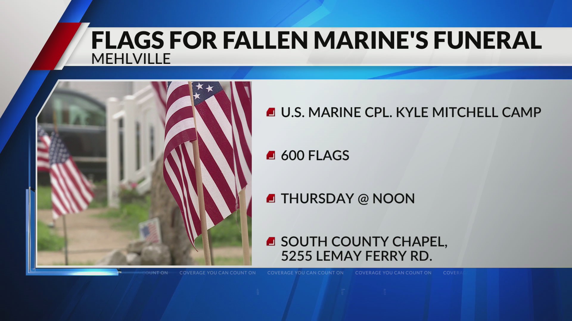 Volunteers setting up 600 flags for fallen marines Thursday – FOX 2
