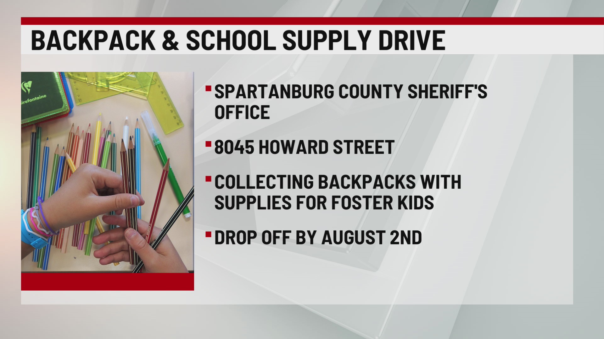 Spartanburg Co. Sheriff’s Office to host ‘Pack the Backs’ WSPA 7NEWS