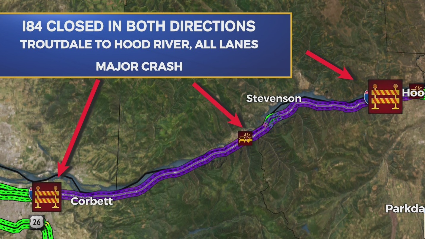 Crash shuts down I84 between Troutdale to Hood River
