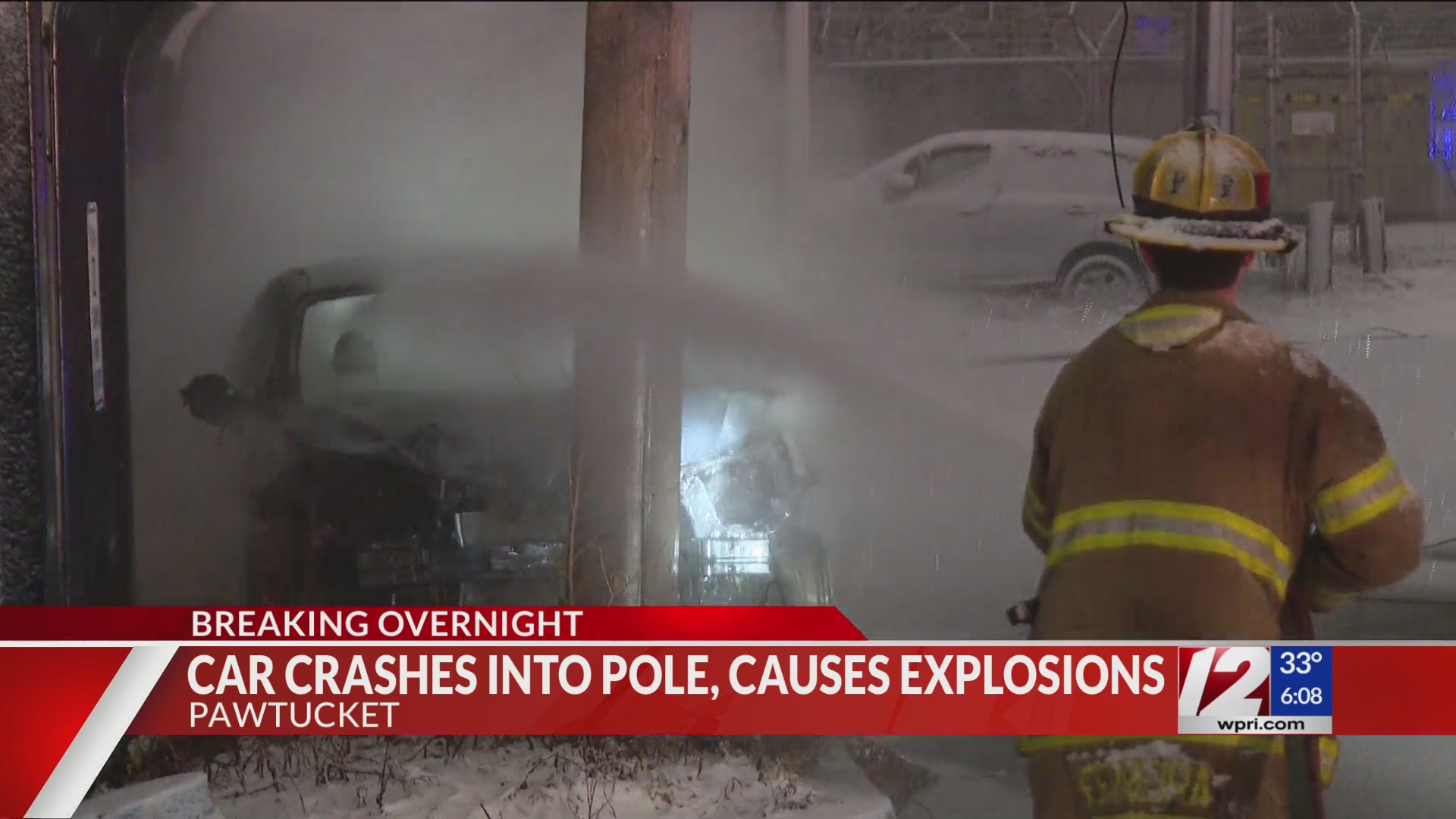 Car bursts into flames after crashing into pole in Pawtucket – WPRI.com