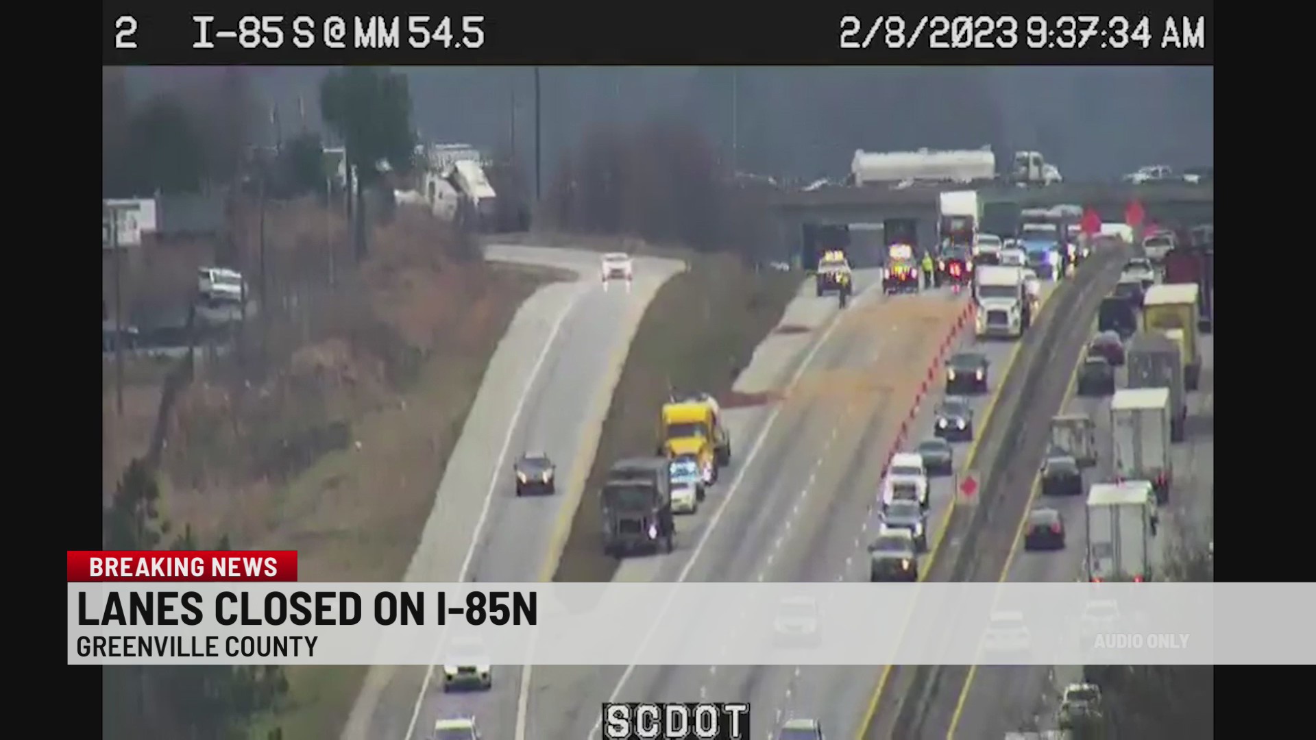 Crash blocks all lanes on I-85N in Greenville Co. – WSPA 7NEWS