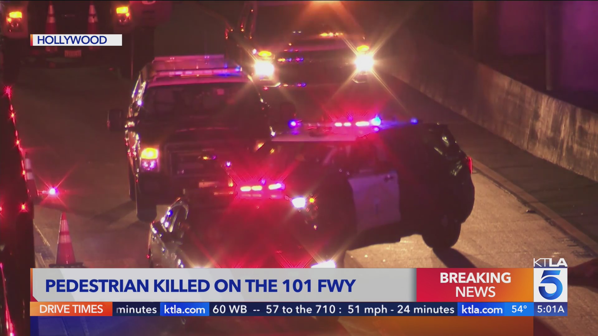 Pedestrian killed on 101 Freeway in Hollywood – KTLA
