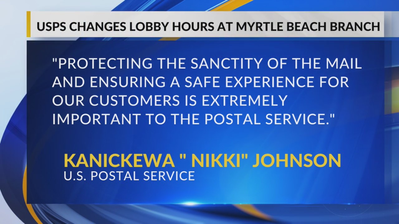 Main Myrtle Beach post office branch closing lobby at night due to