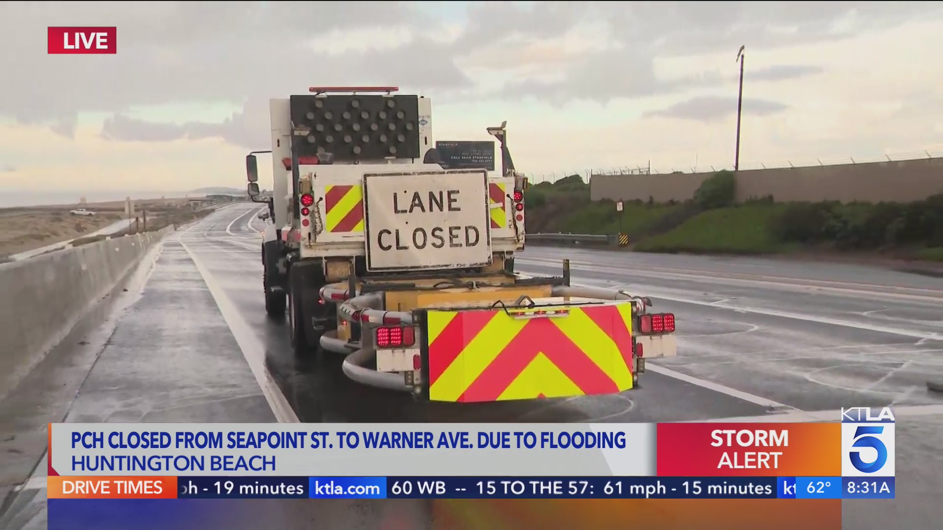 PCH closed in Huntington Beach due to flooding