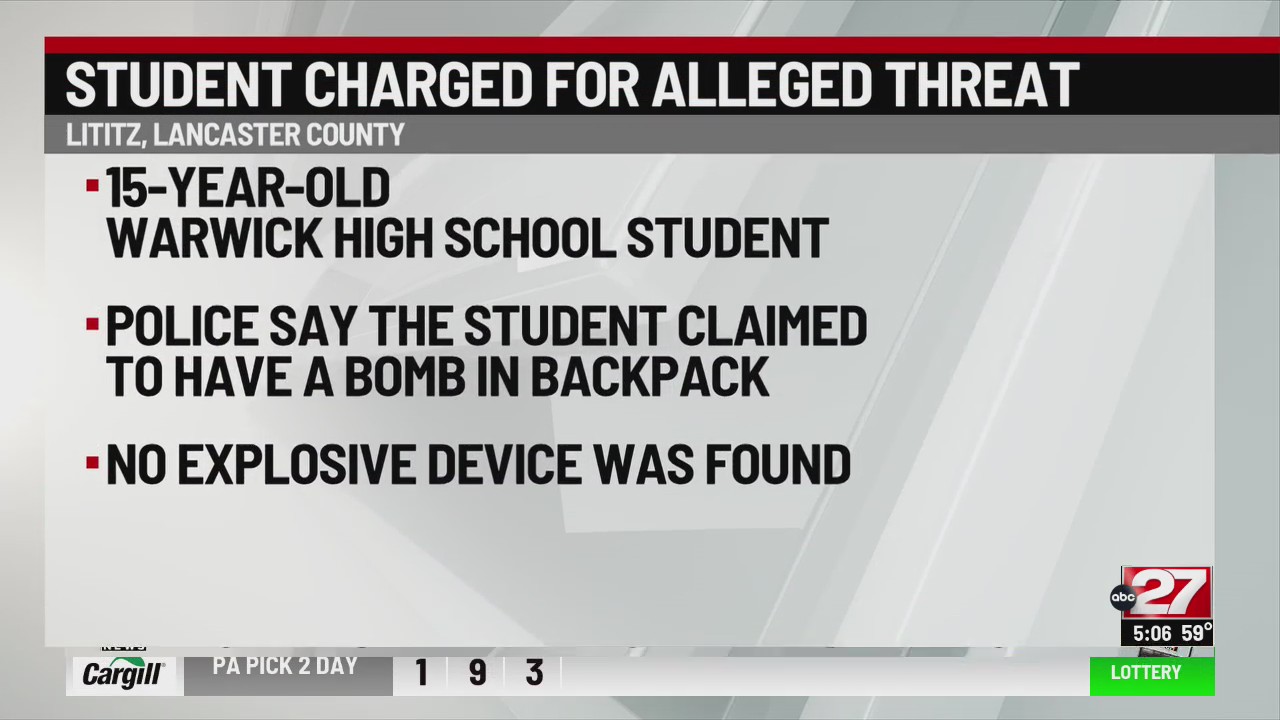 Warwick High School student charged after bomb threat – ABC27
