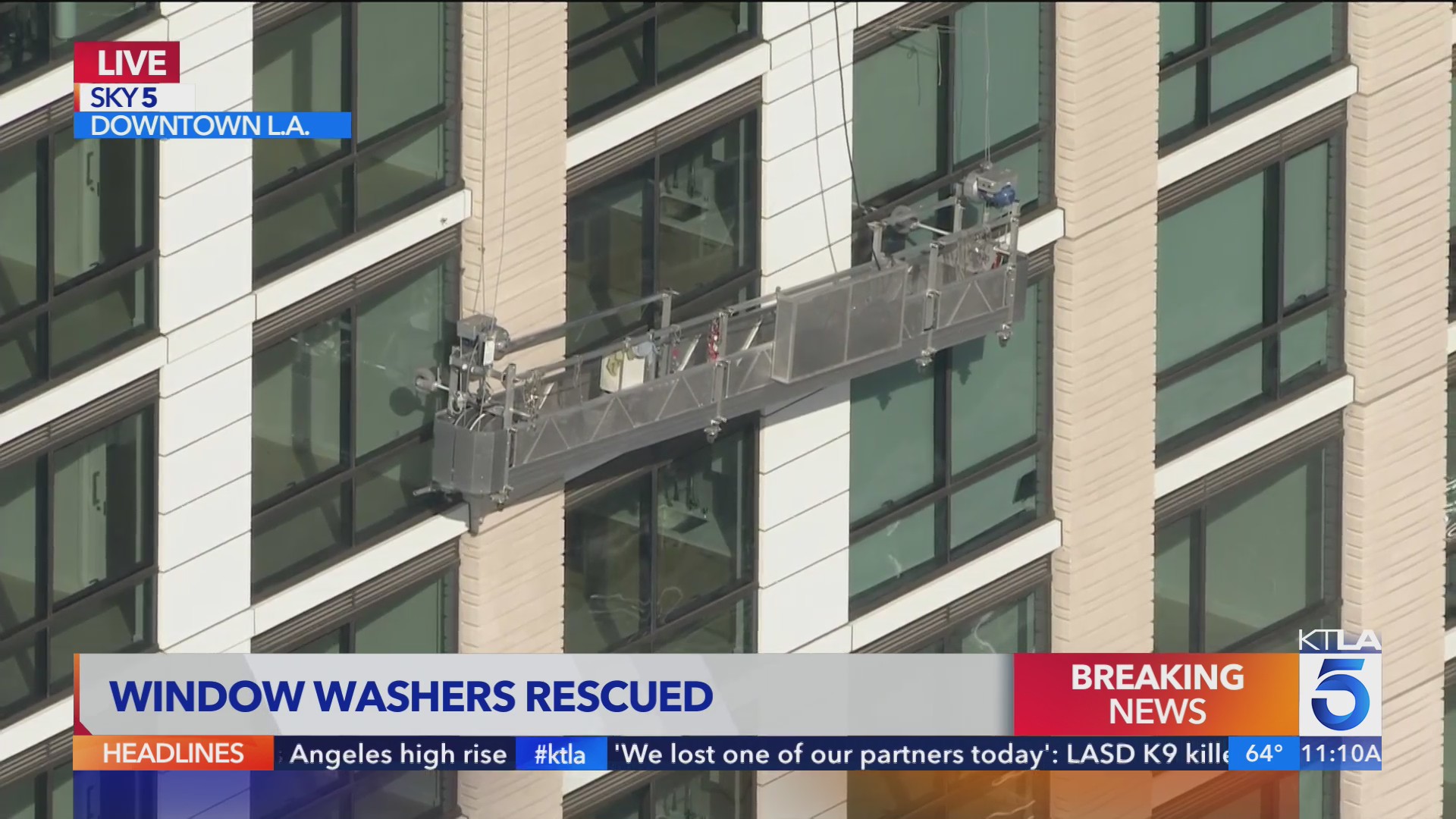 Window washers rescued after getting trapped on side of L.A. high rise