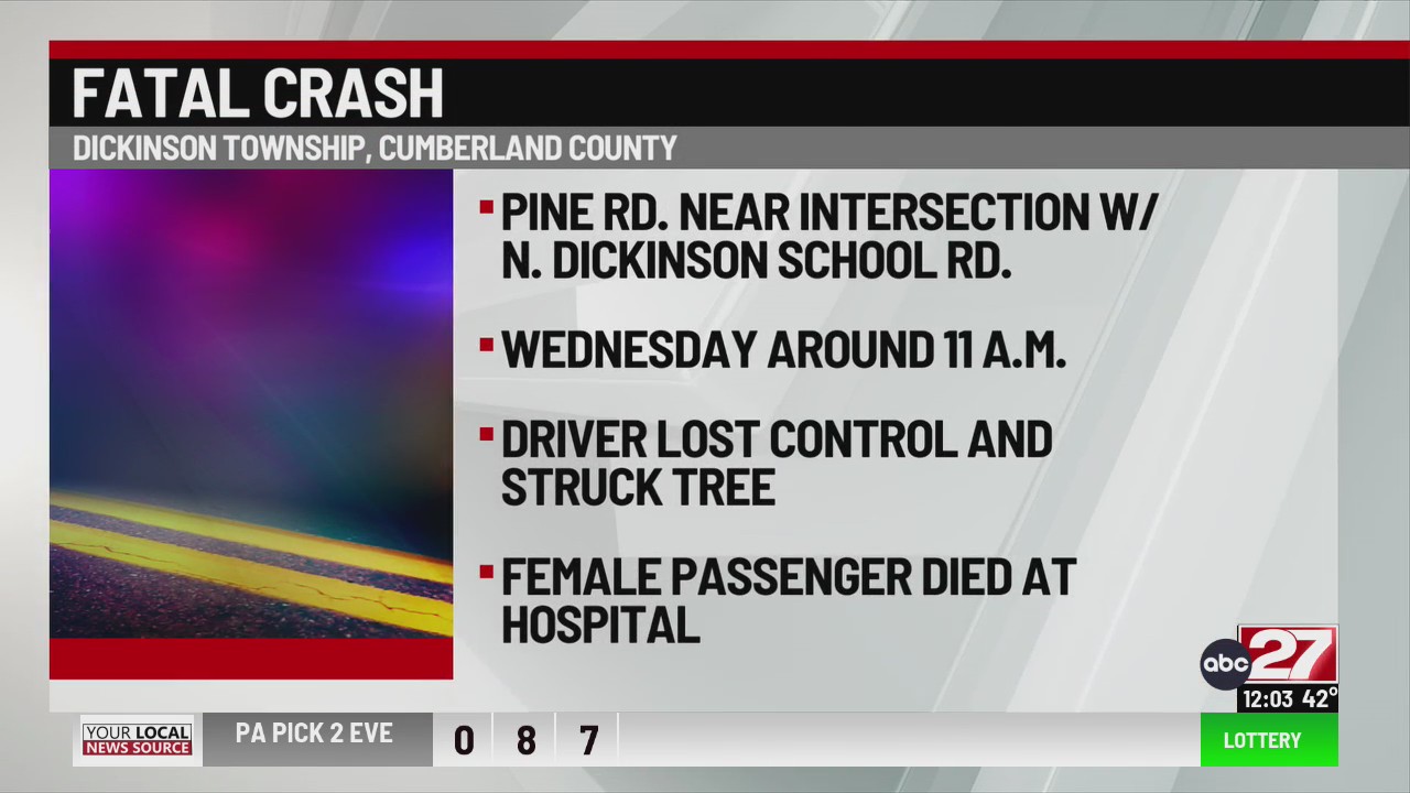 Woman killed in Cumberland County crash – ABC27